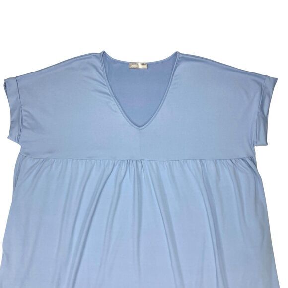 Charlotte Avery Dress Sz XL Blue Short Sleeve V Neck Oversize Comfy Loungewear - Picture 2 of 16